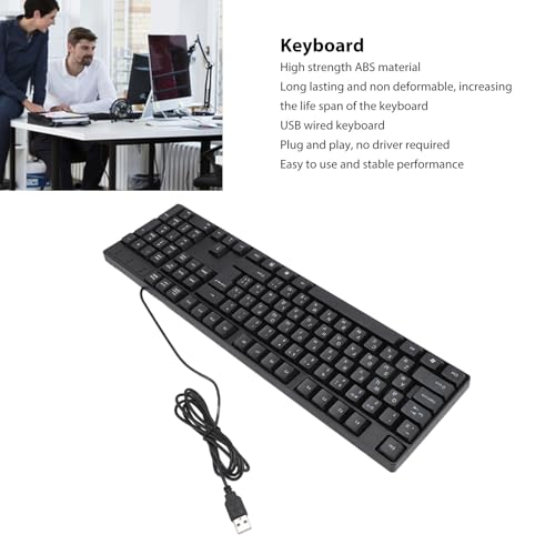 Clavier Azerty dla Języka Rosyjskiego K1800 Klawiatura Mniejszościowa – 104 Klawisze Przewodowa Klawiatura do Gier i Komputera USB z Kablem o Długości 4,9 Stopy do Ergonomicznego