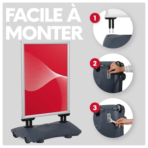 Présentoir publicitaire extérieur A0 gris avec base mobile rechargeable - 4