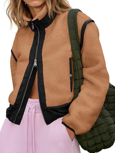 Veste polaire courte femme Tankaneo col montant manteau hiver sherpa