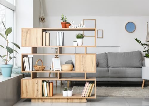 Fond en tissu 2,1x1,5m salon moderne aux détails d'étagère et plantes