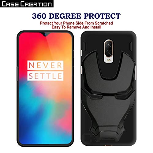 Image of COVERLY Official 3D Smooth Feel Avengers Logo Mask Soft Rugged Grip TPU Silicone Iron Man Engraved Cartoon Movie Engraved Silicone Rubber Matte Strong Back Cover for Oneplus 6T -Black