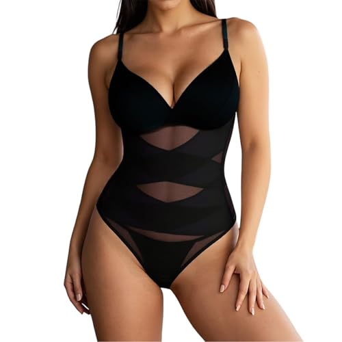 Bodysuit para mujer con cuello en V, moldeador de cuerpo, sin costuras, cómodo, elástico, adelgazante, Negro , S