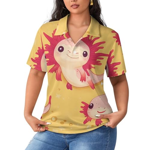 Polo de manga corta para mujer transpirable ropa de ocio casual camisetas axolotl