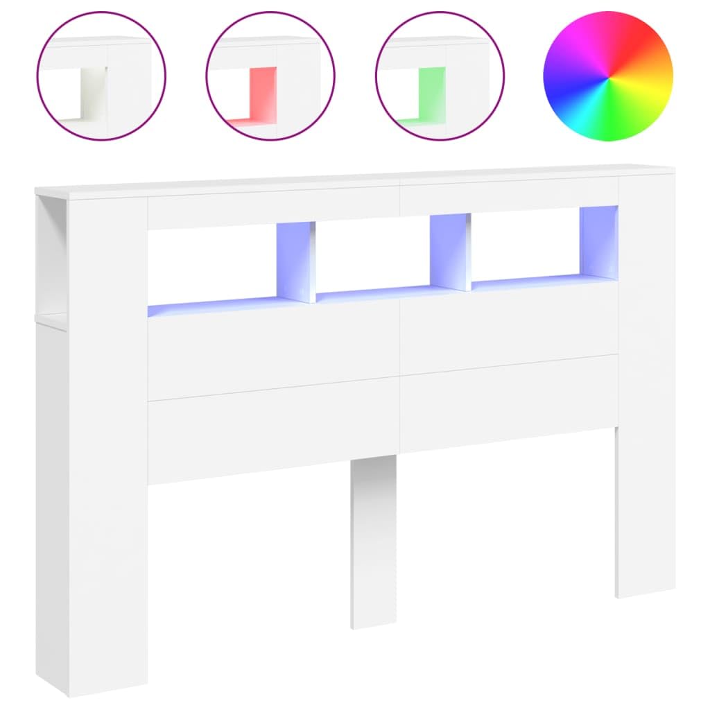 Testiera Letto Matrimoniale SECOLI Con Scomparti E Luci LED – Legno Multistrato Grigio Sonoma, 180x18,5x103,5 Cm