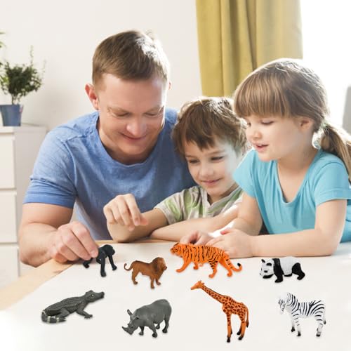 12 Stück Safari Tiere Figuren Set, Realistische Dschungel Wildtiere Figuren aus Kunststoff, Mini Tierfiguren Spielzeug für Kinder, Jungen & Mädchen, Lernspielzeug, Tortenaufsatz, Geschenkidee