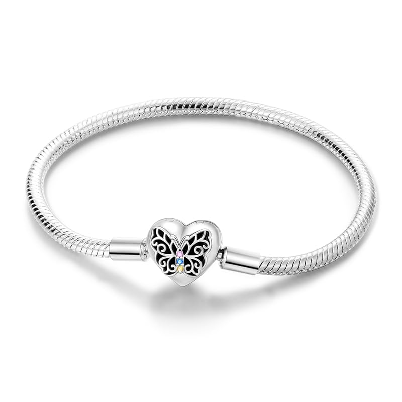 TINSLO Damen Armband 925 Sterling Silber, Armbänder mit Herz Verschluss Moments Schlangen Gliederarmband Armkette Valentinstag Muttertag Geburtstags Weihnachten Geschenk für Frauen Freundin Mama