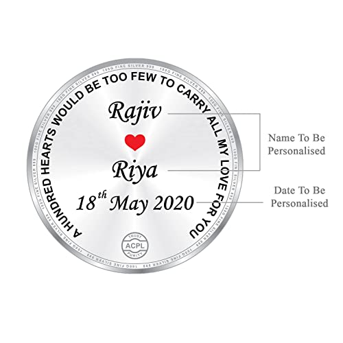 Image of TRUESILVER ACPL BIS Hallmarked Personalised Anniversary 5 /10 /20 /50 /100 gm 999 Pure Silver Coin by ACPL