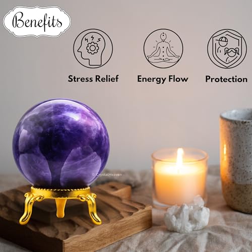 Image of Certified Amethyst Crystal Ball for Meditation | Premium Crystal Vastu Items for Home and Feng Shui Items for Good Luck - Pooja Supplies and Spiritual Practices (1.5 inch Inch)