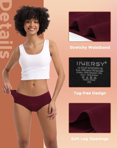 INNERSY Women's Period Underwear Hipster Postpartum Leakproof Protective Menstrual Panties Multipack4