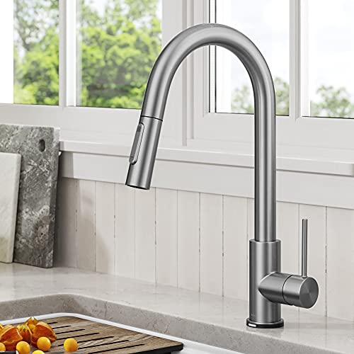 KRAUS Oletto Contemporary Single-Handle Touch Kitchen Sink Faucet with Pull Down Sprayer in Spot Free Stainless Steel, KTF-3104SFS