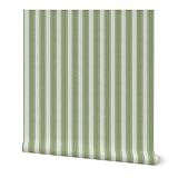 Spoonflower Peel & Stick Wallpaper Swatch - French Ticking Stripe Vertical Green Beige Vintage Faux Texture Custom Removable Wallpaper