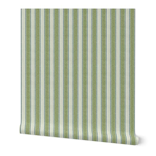 French Ticking Stripe Vertical Green Beige