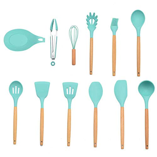 KKmoon Conjunto de utensílios de cozinha 12 unidades Conjunto de utensílios de cozinha de silicone C