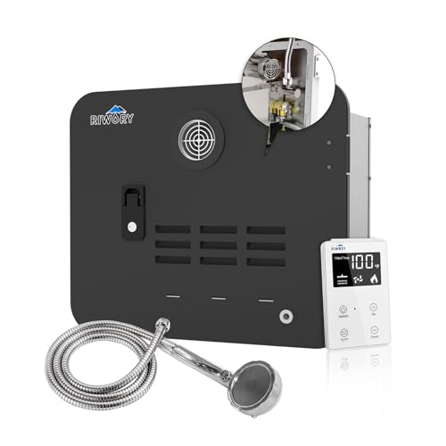 RIWORY 65,000 BTU RV Tankless Water Heater Propane 15x18 inches, 3.9GPM DC 12V On Demand RV Water Heater with Remote Controller, Double Water Outlet, Freeze Protection Hot Water Heater for RV Camper