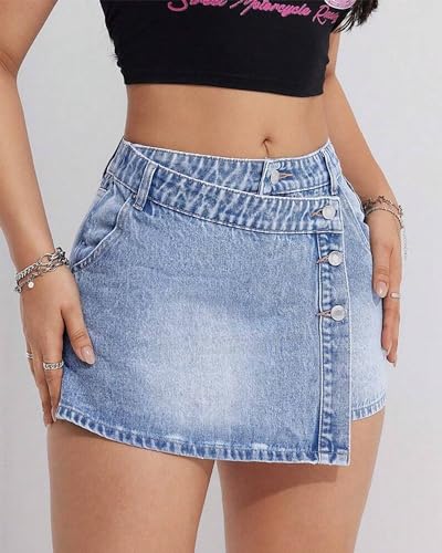 Women's Denim Mini Skirt Non-Stretch Classic Short Jean Skirt Vintage High Waist A-Line Fit.3