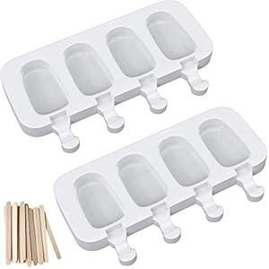 Stampo per gelato in silicone, 4 celle Pop Ice Lolly stampo Maker da dessert congelato Popsicle in silicone per torte, riutilizzabili, con 50 bastoncini in legno