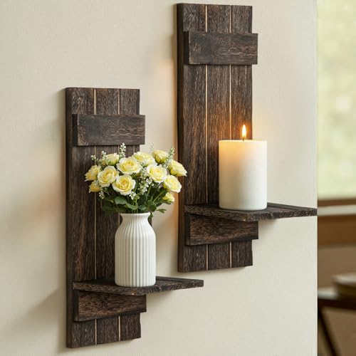 Farmhouse Wall Decor Candle Holder: Black Walnut Wood Wall Sconces