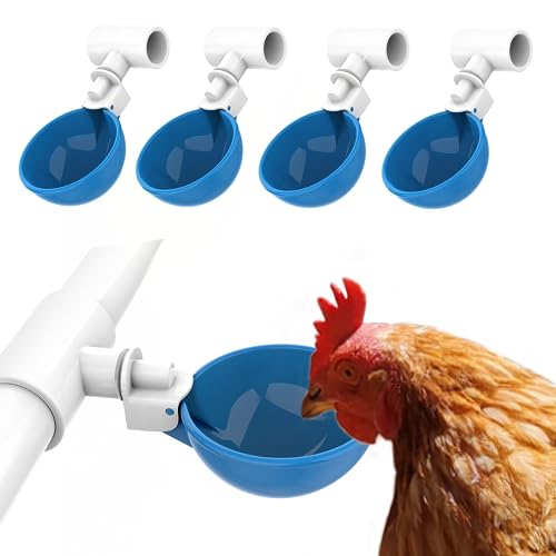 Lil'clucker Large Automatic Chicken Waterer Cups And 1/2" Pvc Tees - Chicken Water Feeder - Suitable For Chicks, Duck, Goose, Turkey And Bunny - Poultry Water Feeder Kit - 5 Pack (Blue) #TOP5