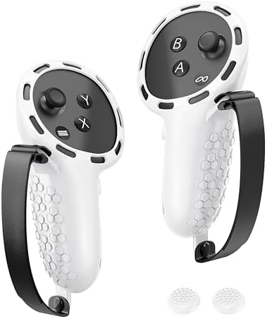 Controller Grip for Meta Quest 3S Oculus Quest 3 VR Grips Cover for VR Touch Controllers Straps Silicone Covers Protector with Non-Slip Thumbstick Covers 1Pair White