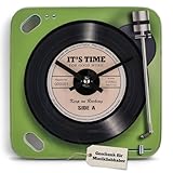 MIJOMA Orologio da parete con giradischi in vetro - Elegante orologio da parete in vetro 20 x 20 cm - Funziona a batteria con batteria AA