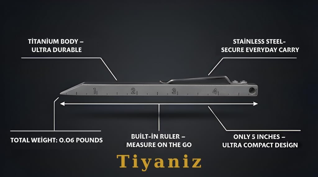 Titanium Pocket Pry Bar 5 Inch Built-In Ruler Stainless Pocket Clip EDC Keychain Small Pry Bar Mighty Bar Style Camping & RV Pry Tool EDC Gear by TIYANIZ