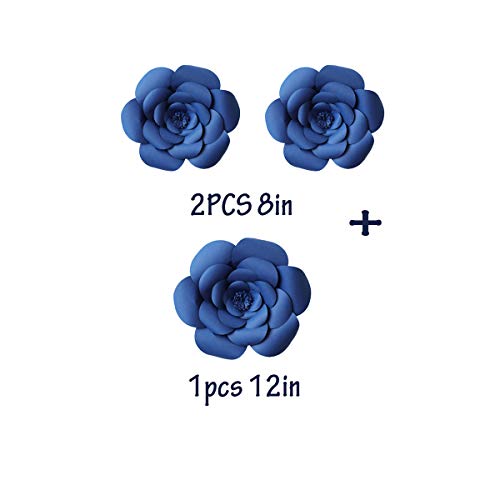 3pcs Party Paper Flower Wedding Flower Backdrop Decorations DIY Handcrafted Flower for Wedding Backdrop Nursery Wall Decoration (Flower-2, Royal Blue)