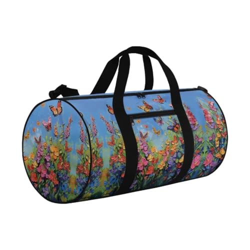 Boatee Flower Butterfly Duffle Bag for Women Travel Bag Large Duffel Bag Lightweight Weekender Handbag Foldie Travel Bag Expandable Travel Makeup Hand Bag with Zipper Holdall Purse for Gym Blue2