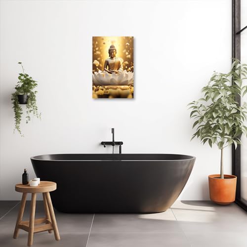 LZIMU Gold Buddha Painting Zen Canvas Wall Art Buddha Statue Lotus Picture Spiritual Prints Spa Artwork for Yoga Meditation Buddhist Prayer Room(Picture-2 - Image 4