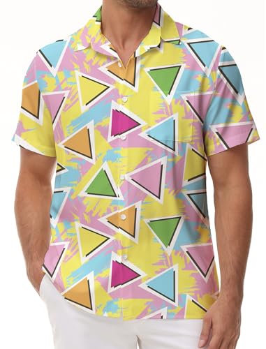 KYKU 80s Costume 90s Clothes Hawaiian Shirt for Men Button Down Shirts Short Sleeve Retro Disco Outfits