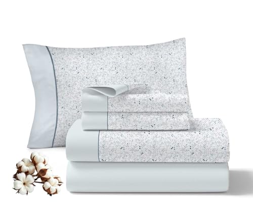 Viuda de Tolra | Juego de Sábanas 3 Piezas Aqua para Primavera/Verano 100% Algodón para Cama 90 cm | Incluye Sábana Encimera, Bajera Ajustable y Funda Almohada | Modelo Encanto