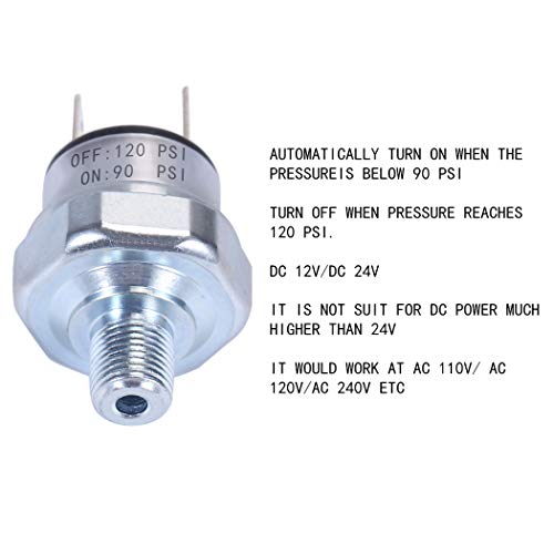 Tocyoric 90/120PSI1/8NPT Air Pressure Switch 90-120 Psi Pressure Switch 1/8"-27 Npt Dc 24V 12V Pressure Switch Air Compressor Pressure Switch 120Psi Pressure Switch 90 Psi Pressure Switch thumb #5