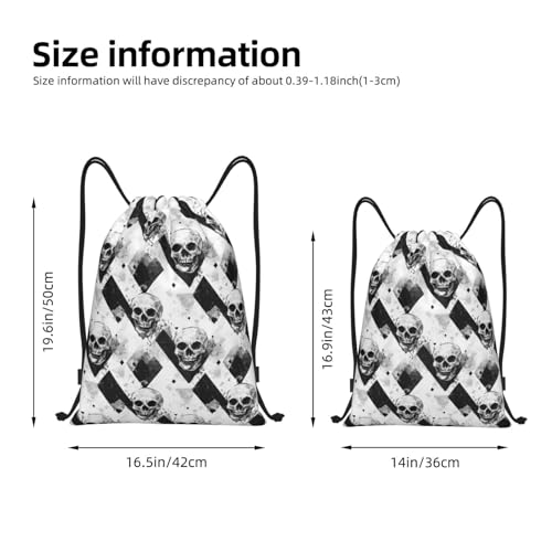 Drawstring Backpack - Retro White Black Skull Print Small Drawstring Gym Bag for Women Men, Sports Cinch String Bag Backpack for Travel Swimming Beach2
