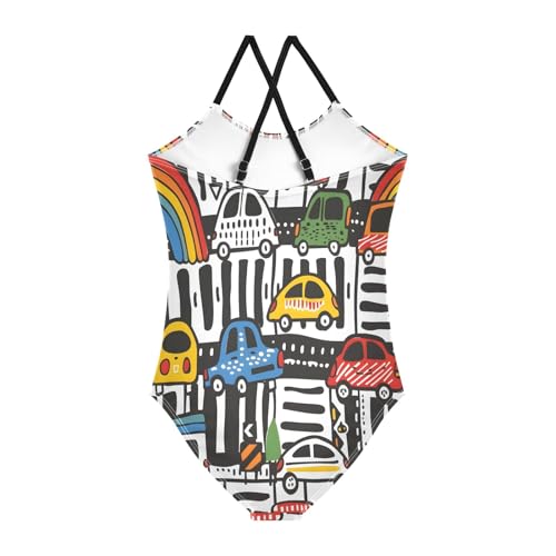 Girl's One Piece Swimsuit Hand Draw Car Beach Bathing Swimwear2