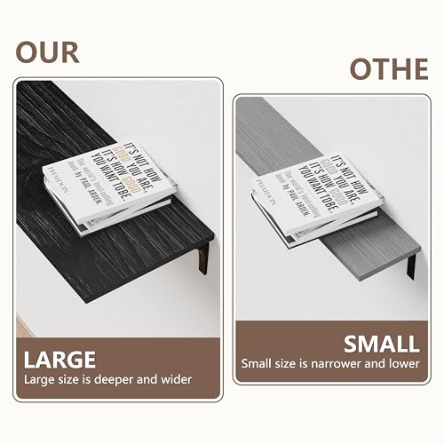 Image of Deep Floating Shelves, 12 Inch Extra Wide Solid Wood Wall Shelves, 48 Inch Long Heavy Duty Wall Mounted Bookshelf for Living Room, Kitchen and Bedroom, Set of 3 (Black)