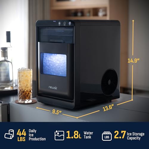 Newair Nugget Ice Maker Countertop, 44 lbs in 24 Hours Ice Machine Nugget, Self Cleaning Ice Maker in Black Stainless Steel, Perfect for Home Bar, Kitchen Countertop, RV, Home Office