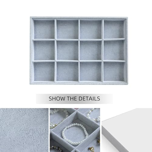 Image of Wudygirl Velvet Stackable 12 Grid Jewelry Tray Display Jewelry Organizer Storage Rings Earrings Watch Necklace Bracelet Cufflinks Holder Showcase(12 Grid)