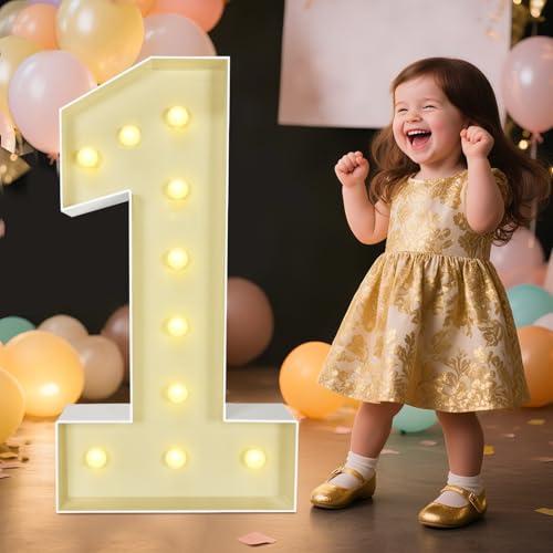 Marquee Light Up Numbers: 3FT Large Decorative Letters Signs for Party Decorations Baby Shower Birthday Wedding Engagement Anniversary 3 Feet Tall Pre-Cut DIY Foamboard Number 1 - Easy to Assemble