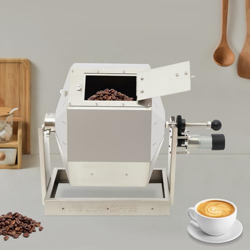 Commercial Coffee Bean Roaster Machine, 3.83Gal Stainless Steel Coffee Roaster for Home & Business, 5-45 RPM Adjustable Speed with Motor, Gas Stove-Compatible