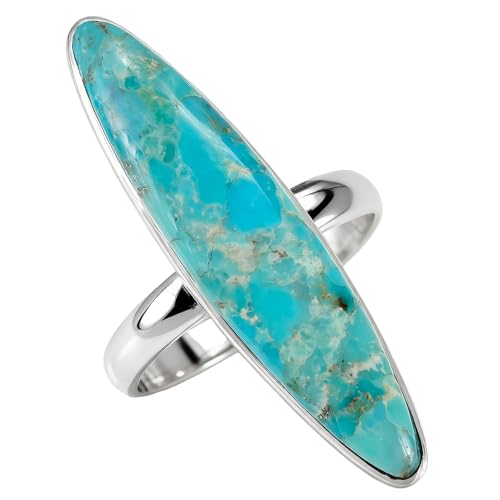 Turquoise Ring Sterling Silver 925 Genuine Gemstones Size 6 to 11 (Turquoise) (6)