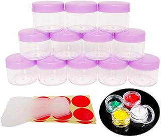 GreatforU 12pcs 20 Gram 20ml Small Empty Sample Jars, Refillable Cosmetic Container, Plastic Round Pot PURPLE Screw Cap Lid, Tiny 20g Bottle Travel Size for Makeup Eye-shadow Nails Salves Ointments