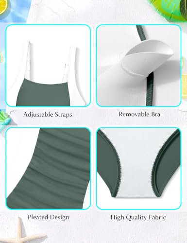 Image of Girl Swimsuit One Piece Bathing Suit for Girls Solid Color Ruched Adjustable Straps Padded Swimwear 9-18y