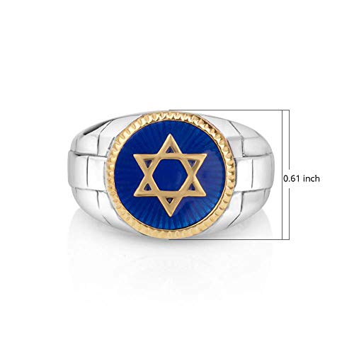 Marina Meiri 925 Sterling Silver Ring For Men With Gold Plate Star Of David In Blue Enamel Setting, Size 9 #TOP26