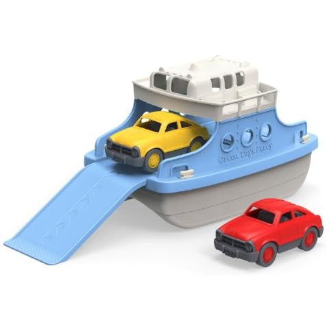 Green Toys Ferry Boat with Mini Cars Bathtub Toy, Blue/White, Standard Cover
