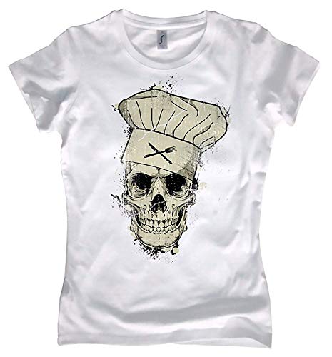 NG articlezz Camiseta de Mujer Cook Calavera Cocinera Calavera Oldschool Tallas S-XXL - Blanco/Blanco, XL