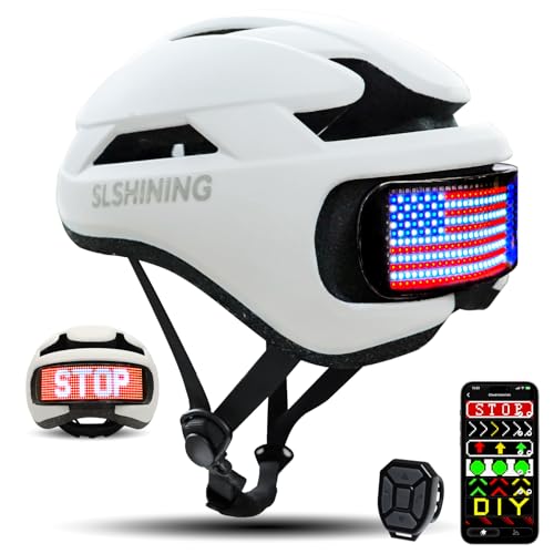 Adult Bike Helmet with LED Display, Smart LED Bicycle Helmet with Remote/APP Control, Waterproof Road Cycling Helmet with Turn Signals, with DIY Image Function, Speedometer, for Men/Women (White)