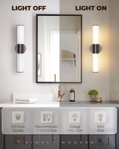 Image of 2-Light Bathroom Vanity Lighting Fixture, Oil Rubbed Bronze Wall Sconce with Opal White Glass, E26 Stocket Indoor Wall Lamp, Modern Mirror Light. 2 Pack