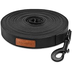 Looxmeer Correa Perro Larga, 3m / 5m / 7m / 10m / 15m / 20m / 25m / 30m Correa de Adiestramiento para Perros, Cuerda Extra Larga Perros, Resistente para Camping Paseo Entrenar, Negro