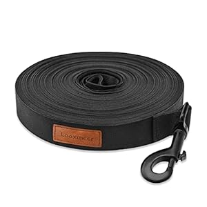 Looxmeer Correa Perro Adiestramiento, 3m / 5m / 7m / 10m / 15m / 20m / 25m / 30m Correa Perro Larga, Cuerda Perro Grande, Correa Resistente para Camping Paseo, Negro