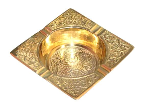 Q Time Handicraft Brass Ashtray Emboss Work Desk Decor Handcrafts Smoking Cigar Cigarette Ashtray Solid Brass Gifts