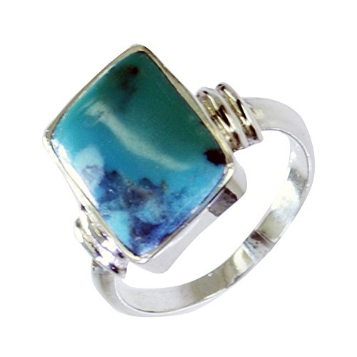 Bague argent véritable turquoise naturelle rectagne, bague pierre de naissance 46-68 - 6